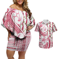 Samoa Teuila Couples Matching Off Shoulder Short Dress and Hawaiian Shirt White Samoan Siapo Motifs LT05 White - Polynesian Pride