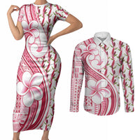 Samoa Teuila Couples Matching Short Sleeve Bodycon Dress and Long Sleeve Button Shirt White Samoan Siapo Motifs LT05 White - Polynesian Pride