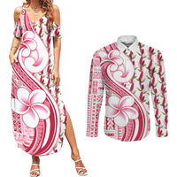 Samoa Teuila Couples Matching Summer Maxi Dress and Long Sleeve Button Shirt White Samoan Siapo Motifs
