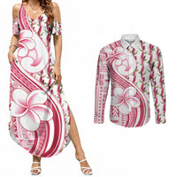 Samoa Teuila Couples Matching Summer Maxi Dress and Long Sleeve Button Shirt White Samoan Siapo Motifs LT05 White - Polynesian Pride