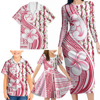 Samoa Teuila Family Matching Long Sleeve Bodycon Dress and Hawaiian Shirt White Samoan Siapo Motifs LT05 - Polynesian Pride