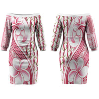 Samoa Teuila Family Matching Off The Shoulder Long Sleeve Dress and Hawaiian Shirt White Samoan Siapo Motifs LT05 Mom's Dress White - Polynesian Pride