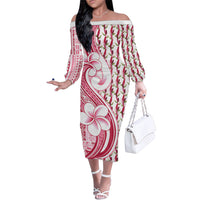 Samoa Teuila Family Matching Off The Shoulder Long Sleeve Dress and Hawaiian Shirt White Samoan Siapo Motifs