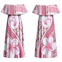 Samoa Teuila Family Matching Off Shoulder Maxi Dress and Hawaiian Shirt White Samoan Siapo Motifs LT05 Mom's Dress White - Polynesian Pride