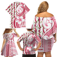 Samoa Teuila Family Matching Off Shoulder Short Dress and Hawaiian Shirt White Samoan Siapo Motifs