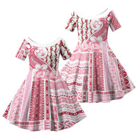 Samoa Teuila Family Matching Short Sleeve Bodycon Dress and Hawaiian Shirt White Samoan Siapo Motifs LT05 Daughter's Dress White - Polynesian Pride