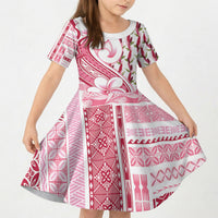 Samoa Teuila Kid Short Sleeve Dress White Samoan Siapo Motifs LT05 KID White - Polynesian Pride