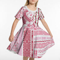 Samoa Teuila Kid Short Sleeve Dress White Samoan Siapo Motifs LT05 - Polynesian Pride