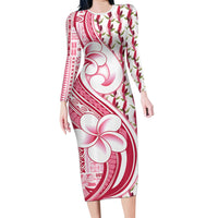 Samoa Teuila Long Sleeve Bodycon Dress White Samoan Siapo Motifs
