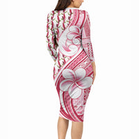 Samoa Teuila Long Sleeve Bodycon Dress White Samoan Siapo Motifs LT05 - Polynesian Pride