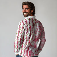 Samoa Teuila Long Sleeve Polo Shirt White Samoan Siapo Motifs