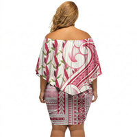 Samoa Teuila Off Shoulder Short Dress White Samoan Siapo Motifs LT05 - Polynesian Pride