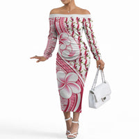 Samoa Teuila Off The Shoulder Long Sleeve Dress White Samoan Siapo Motifs LT05 Women White - Polynesian Pride