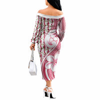 Samoa Teuila Off The Shoulder Long Sleeve Dress White Samoan Siapo Motifs LT05 - Polynesian Pride