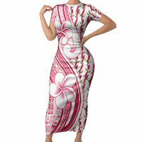Samoa Teuila Short Sleeve Bodycon Dress White Samoan Siapo Motifs LT05 Long Dress White - Polynesian Pride