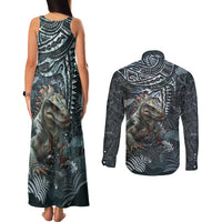 Hawaii Mo'o Lizard God Couples Matching Tank Maxi Dress and Long Sleeve Button Shirt Polynesian Style