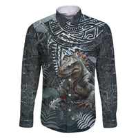 Hawaii Mo'o Lizard God Family Matching Off The Shoulder Long Sleeve Dress and Hawaiian Shirt Polynesian Style LT05 Dad's Shirt - Long Sleeve Green - Polynesian Pride