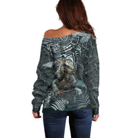 Hawaii Mo'o Lizard God Off Shoulder Sweater Polynesian Style