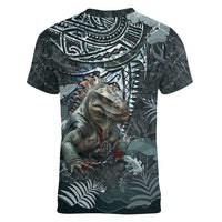 Hawaii Mo'o Lizard God Women V-Neck T-Shirt Polynesian Style