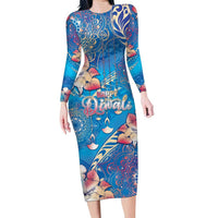 Happy Diwali Festival Family Matching Long Sleeve Bodycon Dress and Hawaiian Shirt Diya Lamp Rangoli With Polynesian Pattern