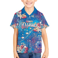 Happy Diwali Festival Family Matching Off Shoulder Short Dress and Hawaiian Shirt Diya Lamp Rangoli With Polynesian Pattern