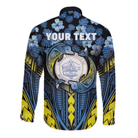 Personalised Palau Long Sleeve Button Shirt Polynesian Dolphin Tropical Hibiscus Style