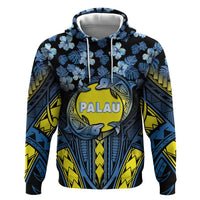 Personalised Palau Zip Hoodie Polynesian Dolphin Tropical Hibiscus Style