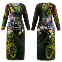 Hawaii Strong Couples Matching Long Sleeve Bodycon Dress and Long Sleeve Button Shirt Polynesian Tribal Tropical Flowers