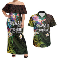 Hawaii Strong Couples Matching Off Shoulder Maxi Dress and Hawaiian Shirt Polynesian Tribal Tropical Flowers