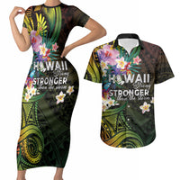 Hawaii Strong Couples Matching Short Sleeve Bodycon Dress and Hawaiian Shirt Polynesian Tribal Tropical Flowers