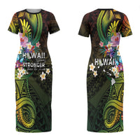Hawaii Strong Couples Matching Short Sleeve Bodycon Dress and Hawaiian Shirt Polynesian Tribal Tropical Flowers