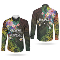 Hawaii Strong Couples Matching Summer Maxi Dress and Long Sleeve Button Shirt Polynesian Tribal Tropical Flowers