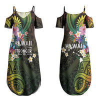 Hawaii Strong Couples Matching Summer Maxi Dress and Long Sleeve Button Shirt Polynesian Tribal Tropical Flowers