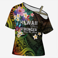 Hawaii Strong Cross Shoulder Shirt Polynesian Tribal Tropical Flowers