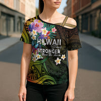 Hawaii Strong Cross Shoulder Shirt Polynesian Tribal Tropical Flowers