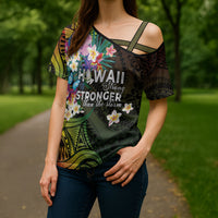 Hawaii Strong Cross Shoulder Shirt Polynesian Tribal Tropical Flowers