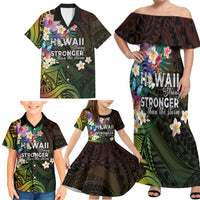 Hawaii Strong Family Matching Off Shoulder Maxi Dress and Hawaiian Shirt Polynesian Tribal Tropical Flowers