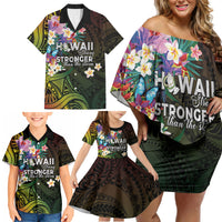 Hawaii Strong Family Matching Off Shoulder Short Dress and Hawaiian Shirt Polynesian Tribal Tropical Flowers