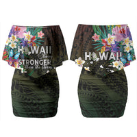 Hawaii Strong Family Matching Off Shoulder Short Dress and Hawaiian Shirt Polynesian Tribal Tropical Flowers