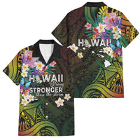 Hawaii Strong Family Matching Off Shoulder Short Dress and Hawaiian Shirt Polynesian Tribal Tropical Flowers