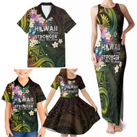 Hawaii Strong Family Matching Tank Maxi Dress and Hawaiian Shirt Polynesian Tribal Tropical Flowers