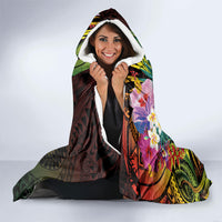 Hawaii Strong Hooded Blanket Polynesian Tribal Tropical Flowers
