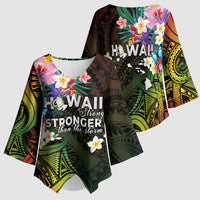 Hawaii Strong Kimono Sleeve Blouse Polynesian Tribal Tropical Flowers