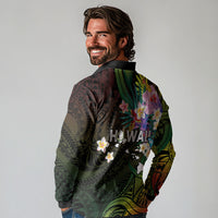 Hawaii Strong Long Sleeve Polo Shirt Polynesian Tribal Tropical Flowers