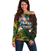 Hawaii Strong Off Shoulder Sweater Polynesian Tribal Tropical Flowers