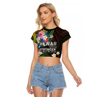 Hawaii Strong Raglan Cropped T Shirt Polynesian Tribal Tropical Flowers