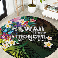 Hawaii Strong Round Carpet Polynesian Tribal Tropical Flowers