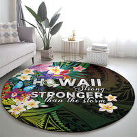 Hawaii Strong Round Carpet Polynesian Tribal Tropical Flowers