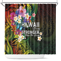 Hawaii Strong Shower Curtain Polynesian Tribal Tropical Flowers