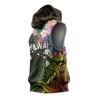 Hawaii Strong Sleeveless Hoodie Polynesian Tribal Tropical Flowers